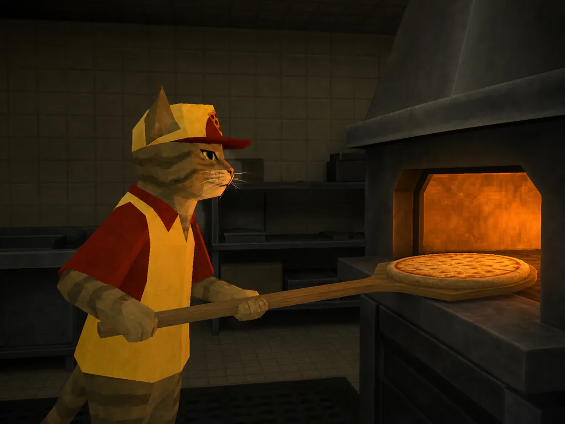 Sliding a pizza into the oven