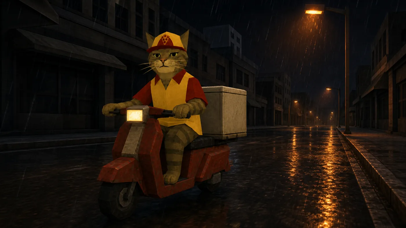 Delivery at night in the rain